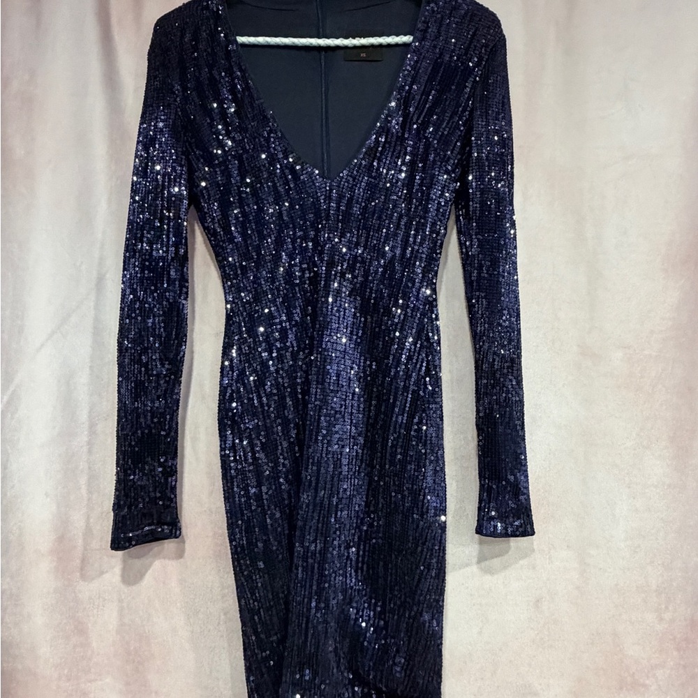 Abyss By Abby Midnight Blue Sequin Long Sleeve Dress